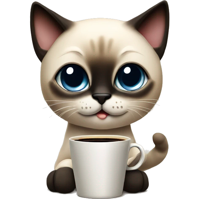 Cute Siamese cat holding with a paw, hot black coffee emoji