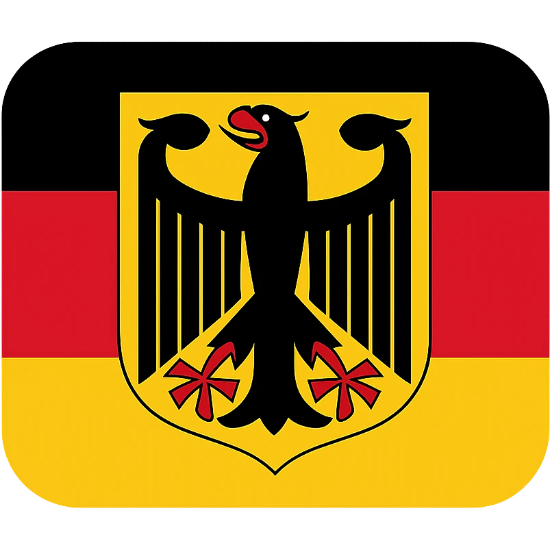 Create a clear and compact emoji of the German flag with the Bundesadler (Federal Eagle) symbol. The design should be crisp, with no text, and have a transparent background. The style should be emoji-like, concise, and visually balanced for emoji use. emoji
