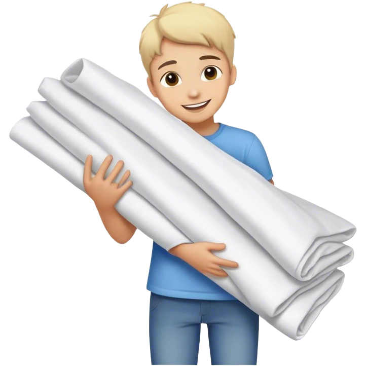 cheerful teenager carrying a pile of sheets emoji