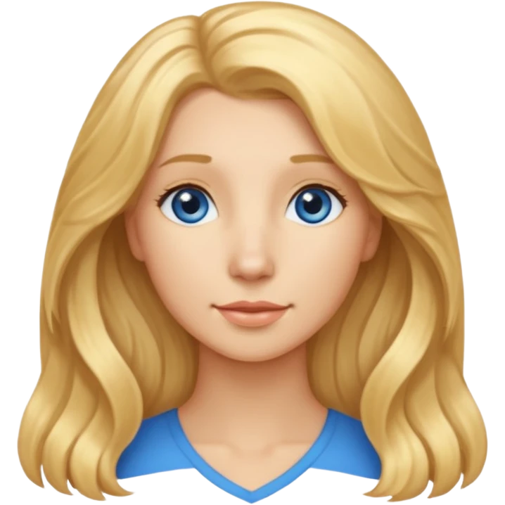 Long, straight, blonde hair, blue eyed woman.   Wavy, blonde goldendoodle emoji