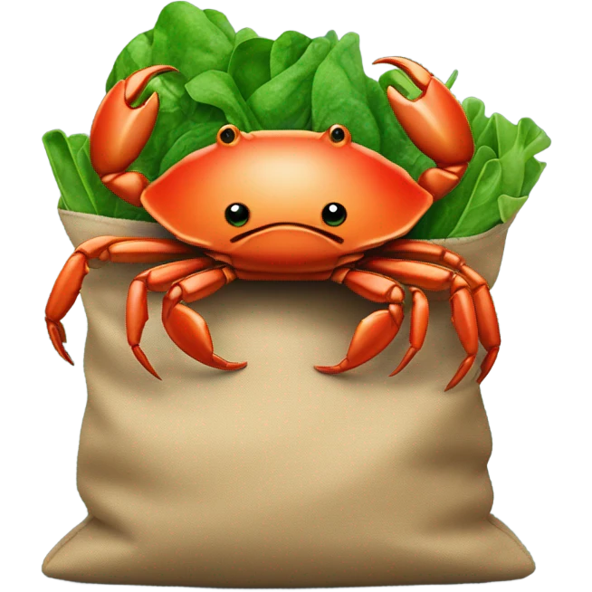 crab with a bag of green stuff emoji