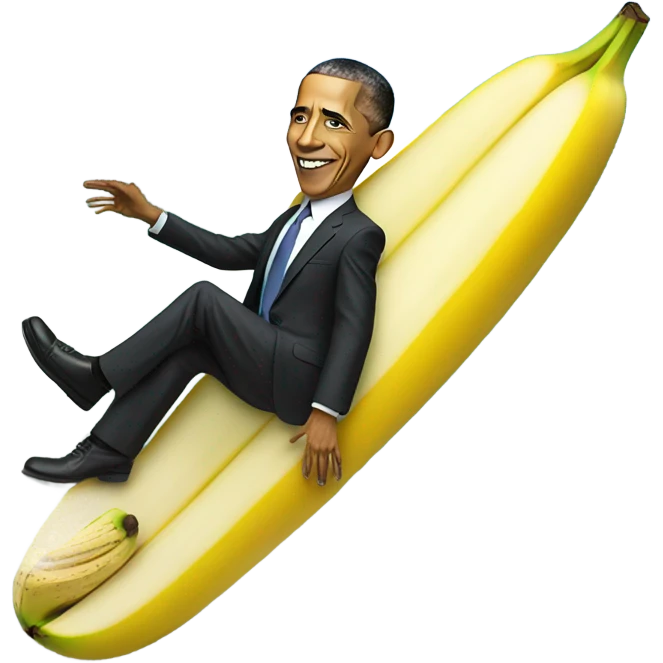 Barack Obama surfing on banana emoji