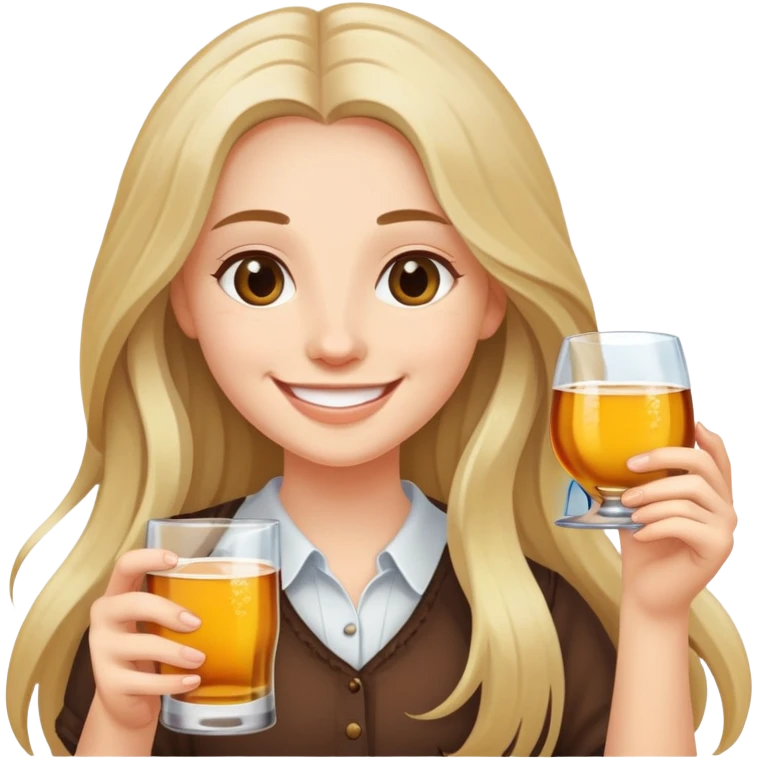 smiling girl with long hair and alcohol in her hands emoji