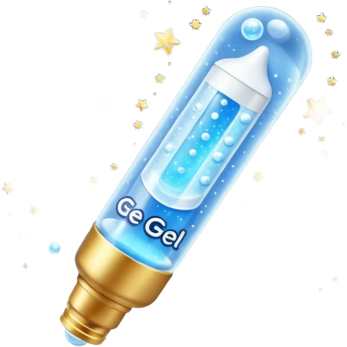 Slim blue Differin Gel tube with white cap and golden glow around the “GEL” label. Floating in a soft blue aura with tiny glowing stars and clear orbs spiraling upward. Emits a focused beam of clarity magic, like a blemish-banishing spell sealed in a sleek, futuristic wand. emoji