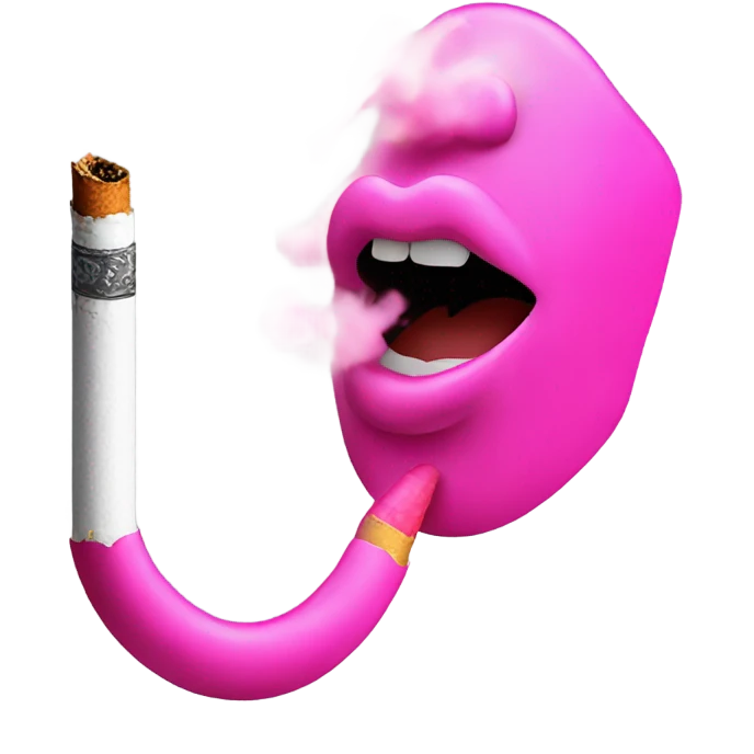Neon pink lips are blowing smoke, and a cigarette is in her mouth emoji