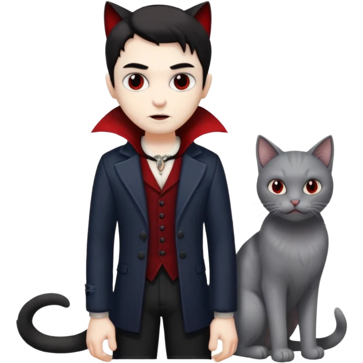 vampire with grey cat at feet emoji