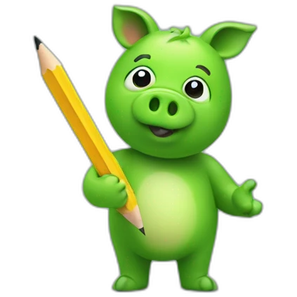 green piggy holding a pencil in his hand emoji