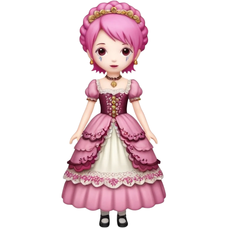 Isolated detaile illustration of the most modern raspberry torte doll figurine full body with pink hair emoji