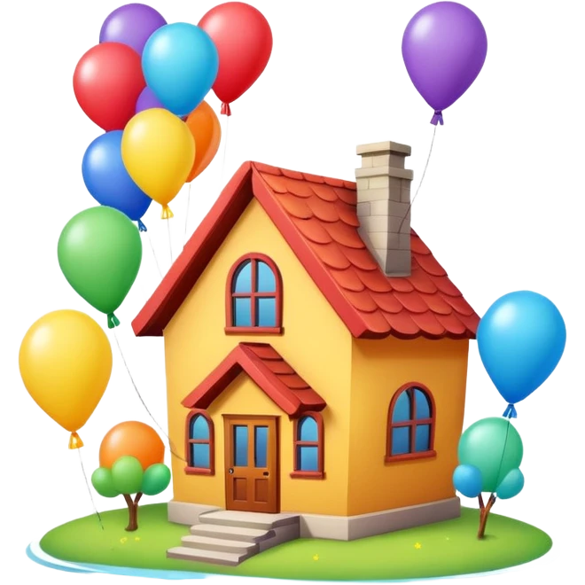 house with balloons on top emoji