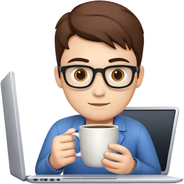 software developer coding on computer with coffee mug emoji