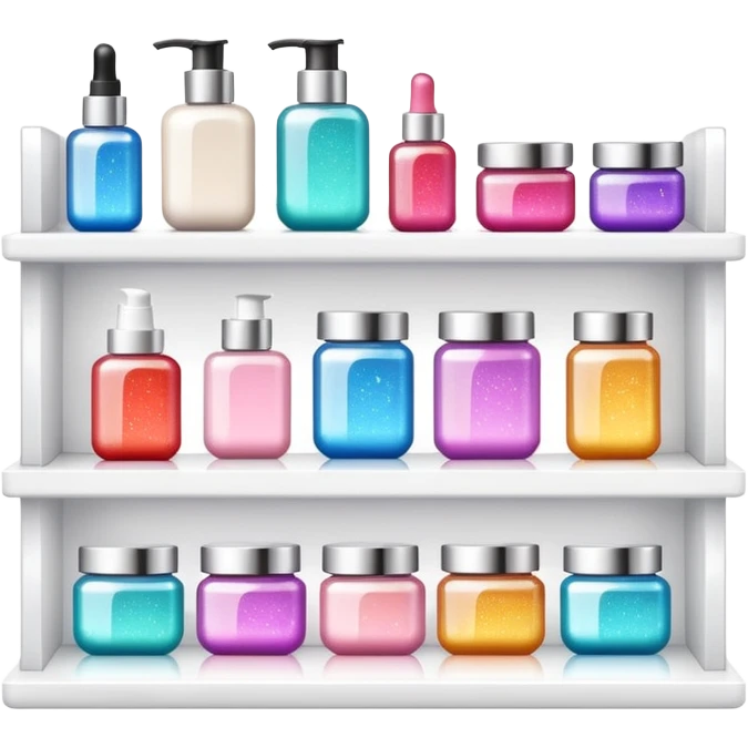single white shelf with few beauty products and sparkles emoji