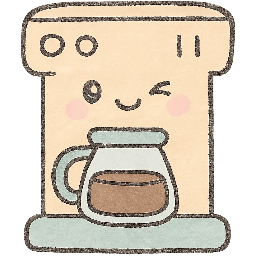 kawaii coffee machine, full body, winking, soft pastel colors, hand-drawn style emoji