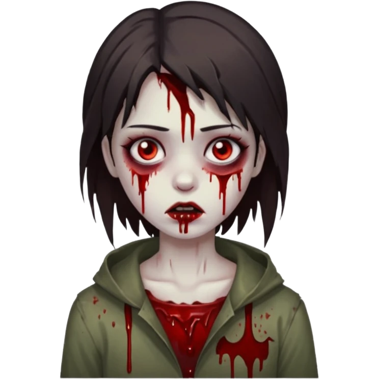 Faça uma garota com um cabelo castanho, muito, muito escuro, quase preto, Faça ela zumbi emoji