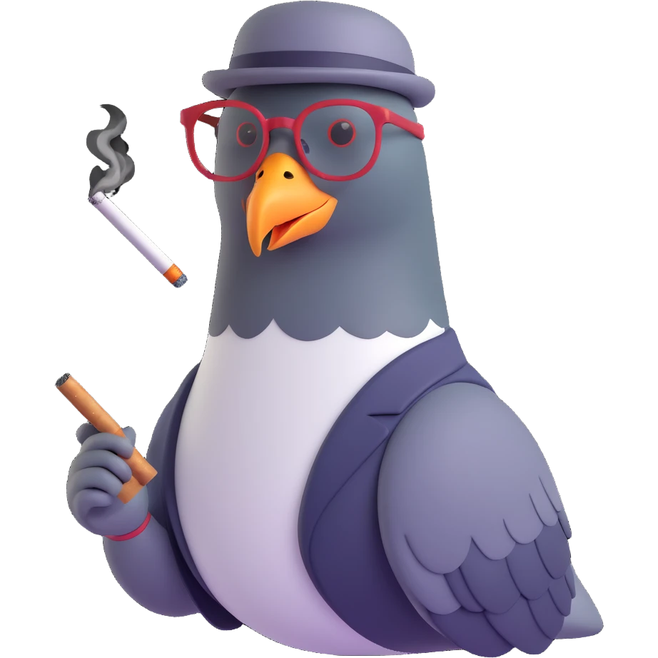 urban pigeon with a mustache, glasses, and cigarette, hipster style emoji