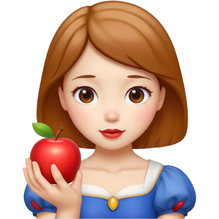 Create an emoji of Snow White holding a red apple, with short golden-brown hair Please create it in a super cute Japanese kawaii emoji style. emoji