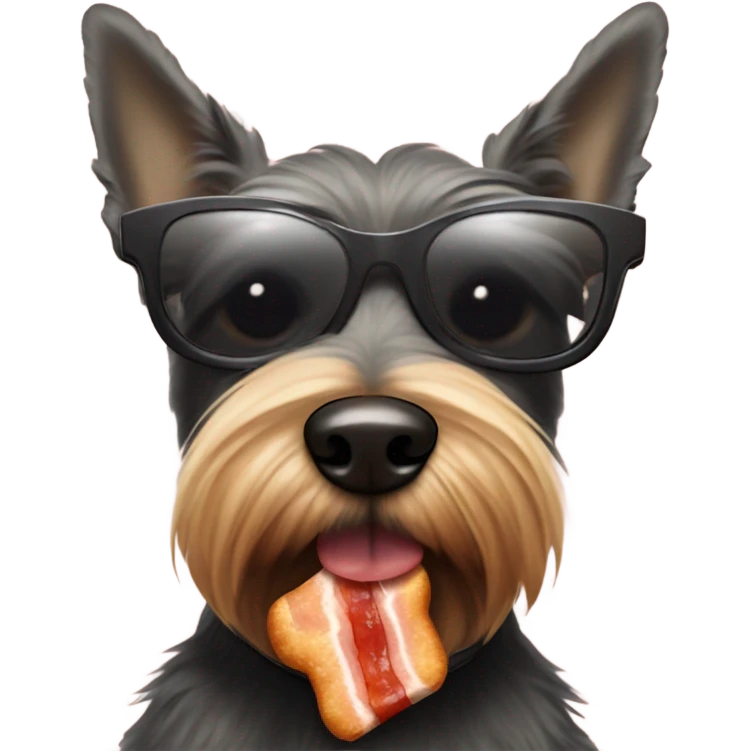 Scottish terrier with sunglasses eating bacon emoji