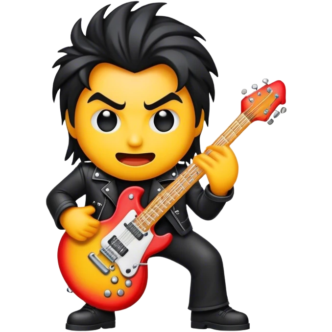 Cinematic Realistic Rock 'n' Roll Pop Culture Emoji, depicted with a dynamic portrayal of the rebellious spirit of rock music rendered with bold textures and vibrant, edgy lighting. emoji