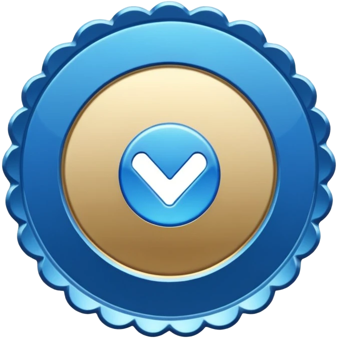 A blue scalloped circle with a verified thing emoji