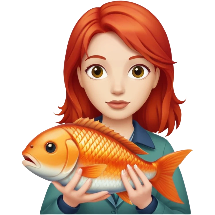woman with red hair holding fish emoji