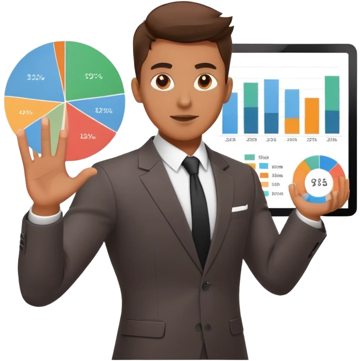 Cool guy in suit presenting a startup pitch deck with charts and graphs emoji