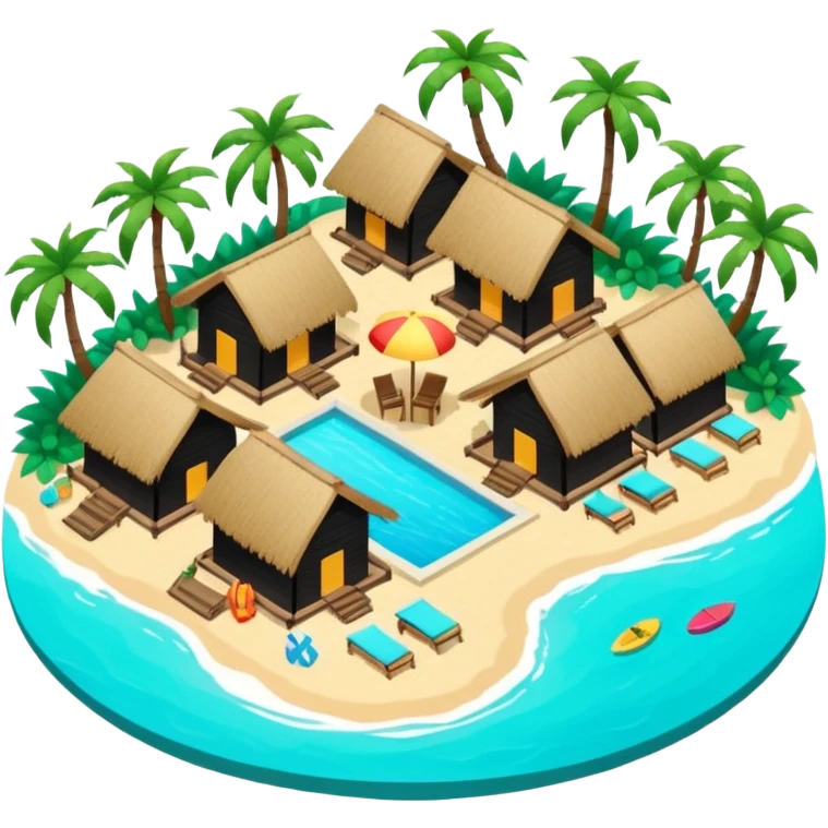 tropical beach / resort in airbnb style isometric emoji