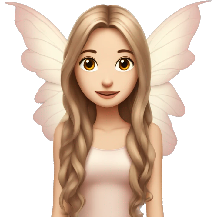 Beautiful, rose, fairy, light beige, long brown hair, big wings, fair skin emoji