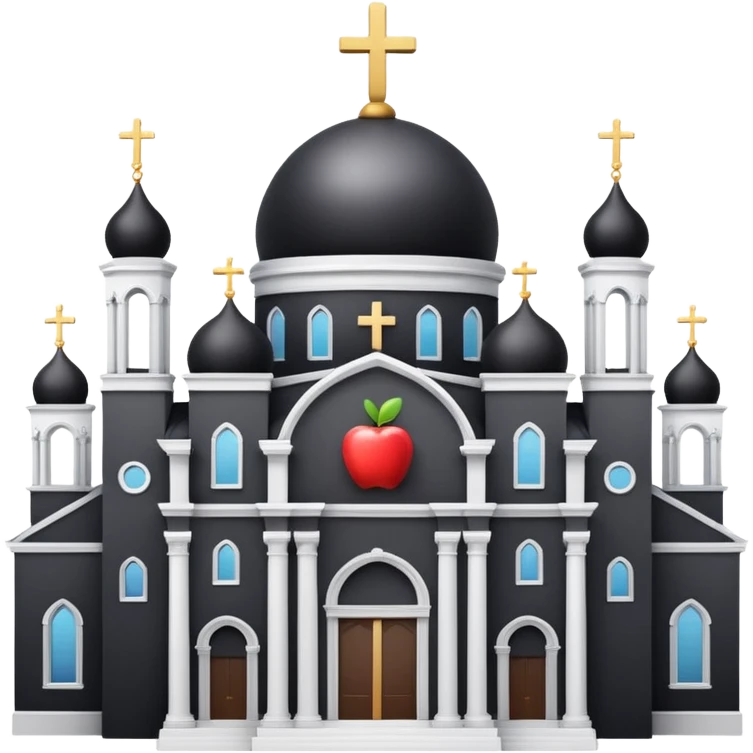 cathedral with large black dome, white columns, cross on top, Apple emoji style buildings, soft gradients, clean lines, no text emoji
