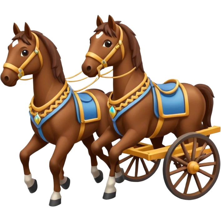 horses pulling a cart, isometric view, emoji style, horses with decorative harnesses emoji
