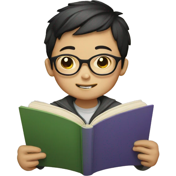 Chinese boy with glasses reading book emoji