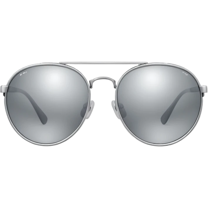 A pair of luxury sunglasses emoji with silver chrome frame, smooth rounded lenses, reflective metallic surface, high-end swag aesthetic, minimal and clean design, iOS emoji style, centered, white background emoji