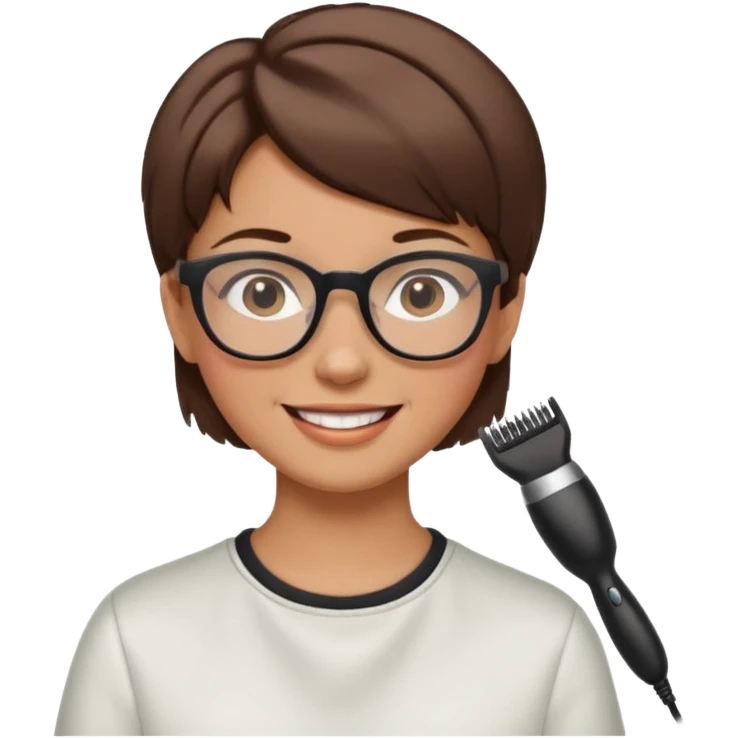 Happy woman with short hair and glasses having haircut emoji