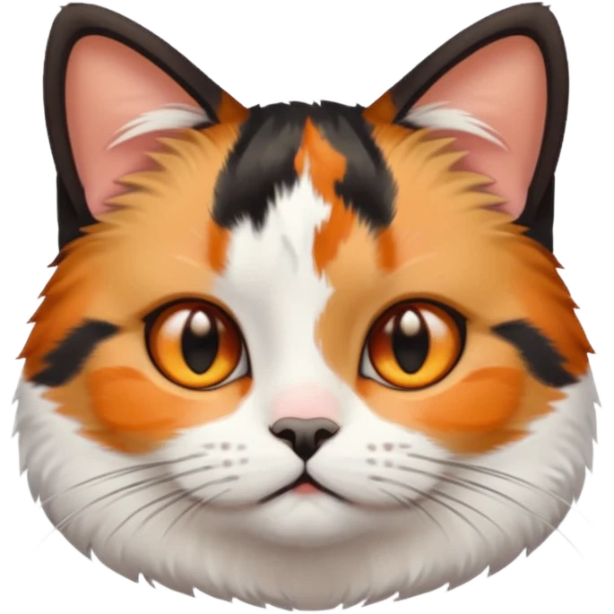 calico cat with small head, hazel eyes, and short but chubby body emoji