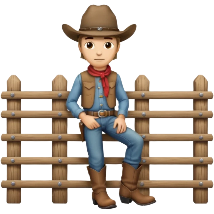 A calm cowboy leaning on a fence, dusty boots, hat tipped forward.
 emoji