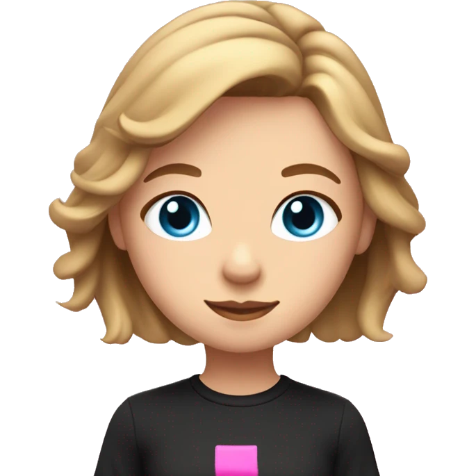 girl with brownish blonde hair with blue eyes wearing a black shirt that says flirt in pink writing  emoji