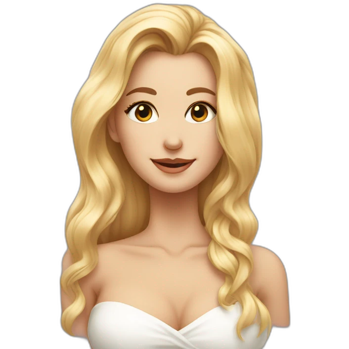 Long-haired blonde with a gorgeous neckline, winks with her left eye emoji