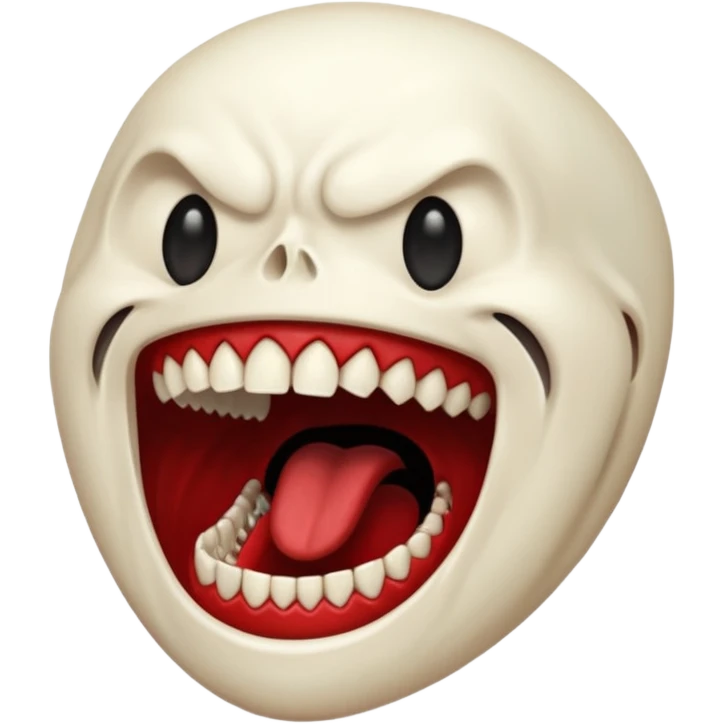 Floating screaming mouth emerging from darkness, sharp teeth, void inside emoji