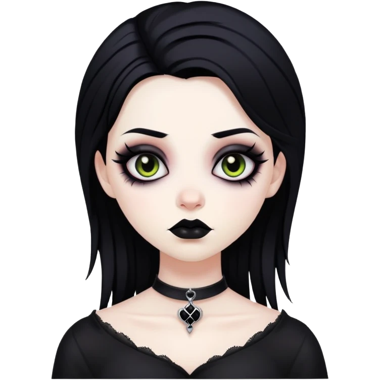 black goth with pale skin, dark makeup, black hair emoji
