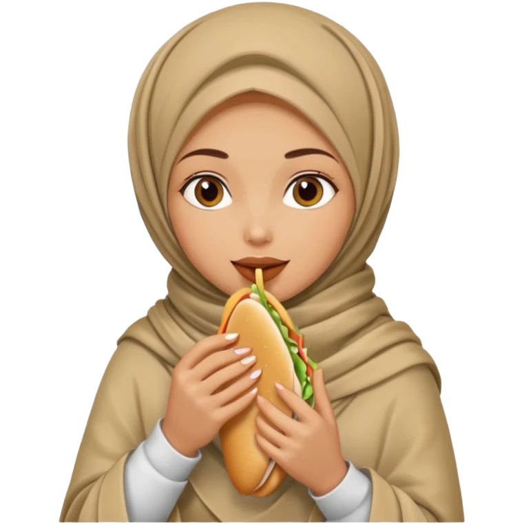 a woman wearing a pashmina hijab is eating emoji