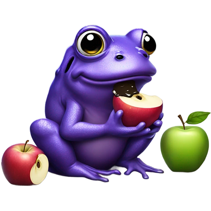 A purple frog drinking mud while eating an apple while wearing crocs emoji