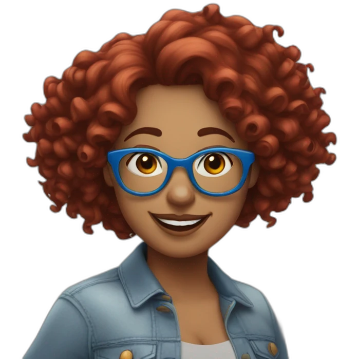 a-curvy-girl-with-dark-red-curly-hair-and-blue-glasses dancing emoji