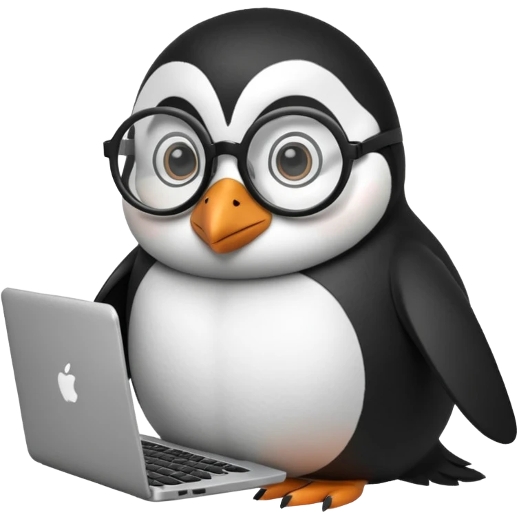 createa nice penguin and using his laptop emoji
