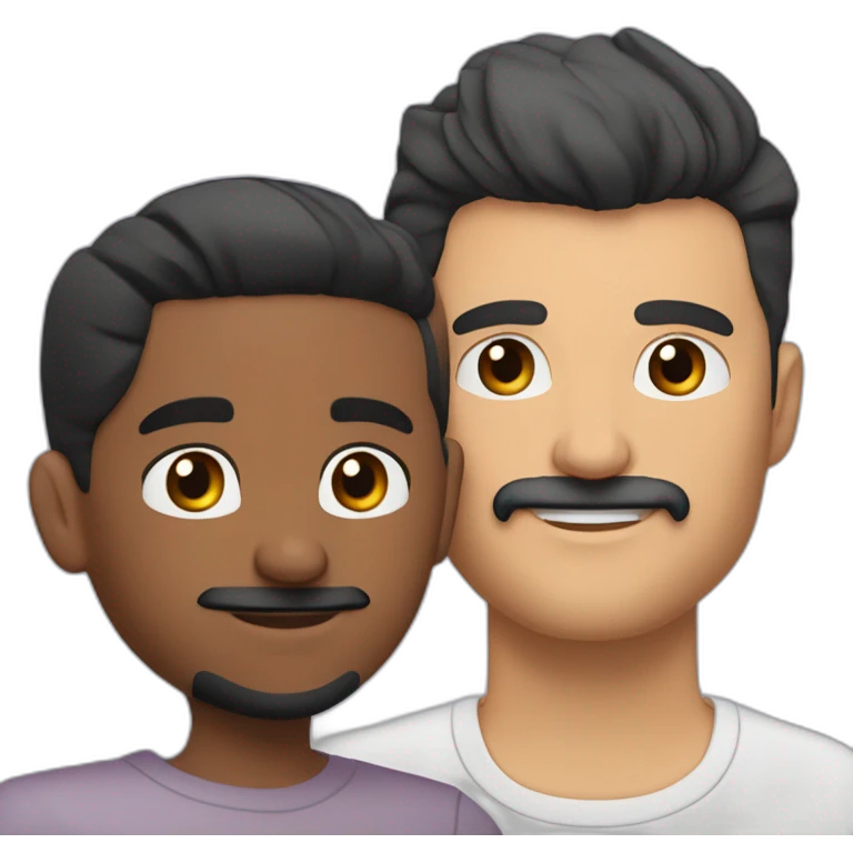 Very short haircut hair white latino man with skin fade, detailed moustache and beard, cuddling a black woman with straight black hair with a pony tail and big earrings emoji