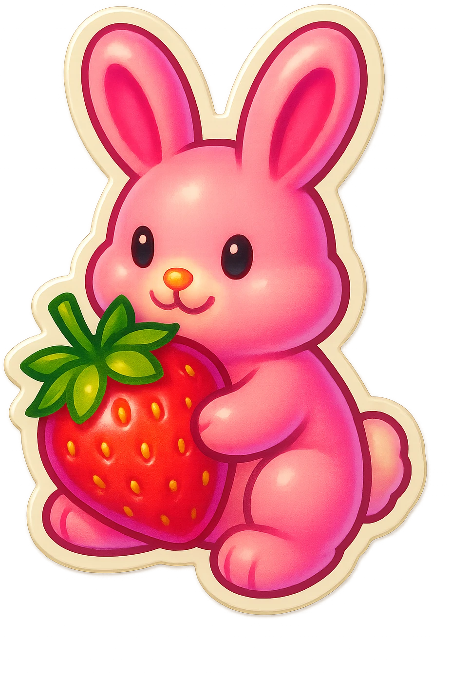 pink bunny holding strawberry emoji