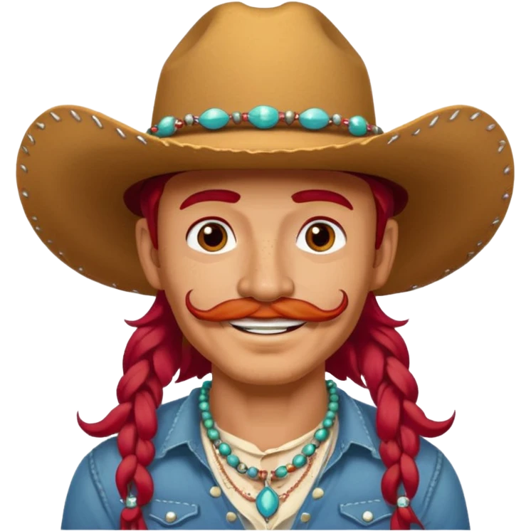 mustached cowboys bead and long red hair with tattoos on face  emoji