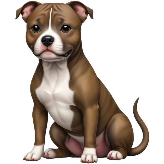 cinematic-[Staffordshire bull terrier]-realistic-full-body-sitting-emoji,-tail-resting-loosely-beside-its-paws,-head-tilted-dramatically, -sleek-[dark solid brindle]-fur,-simplified-yet-realistic-focused-features,-highly-detailed,-glowing-with-an-almost-sarcastic-glow emoji