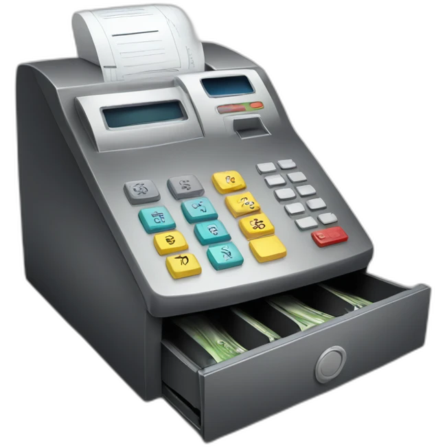 A cashregister with face smile emoji