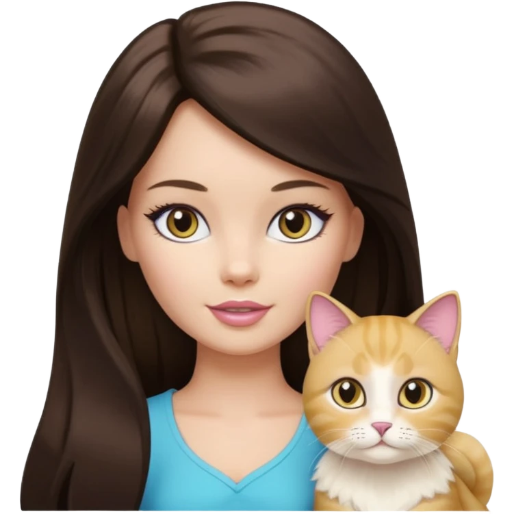 White Barbie girl dark brown long hair with British gold cat emoji