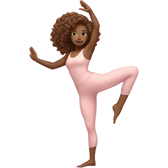 yoga girl in light pink outfit with long curly hair to the floor emoji