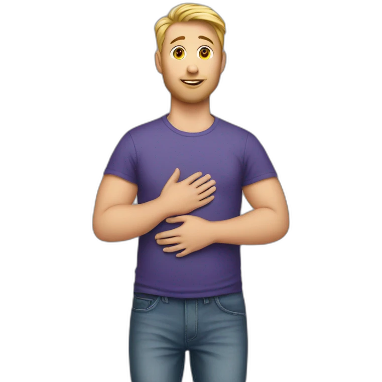 white pregnant man with a gay t shirt emoji