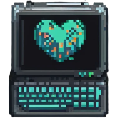 Minimalist technical pixel art IT support badge, bright colors, computer chip design emoji